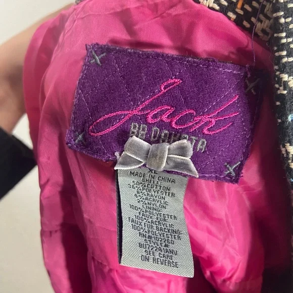 Black plaid tweed bomber jacket - Picture 3 of 3